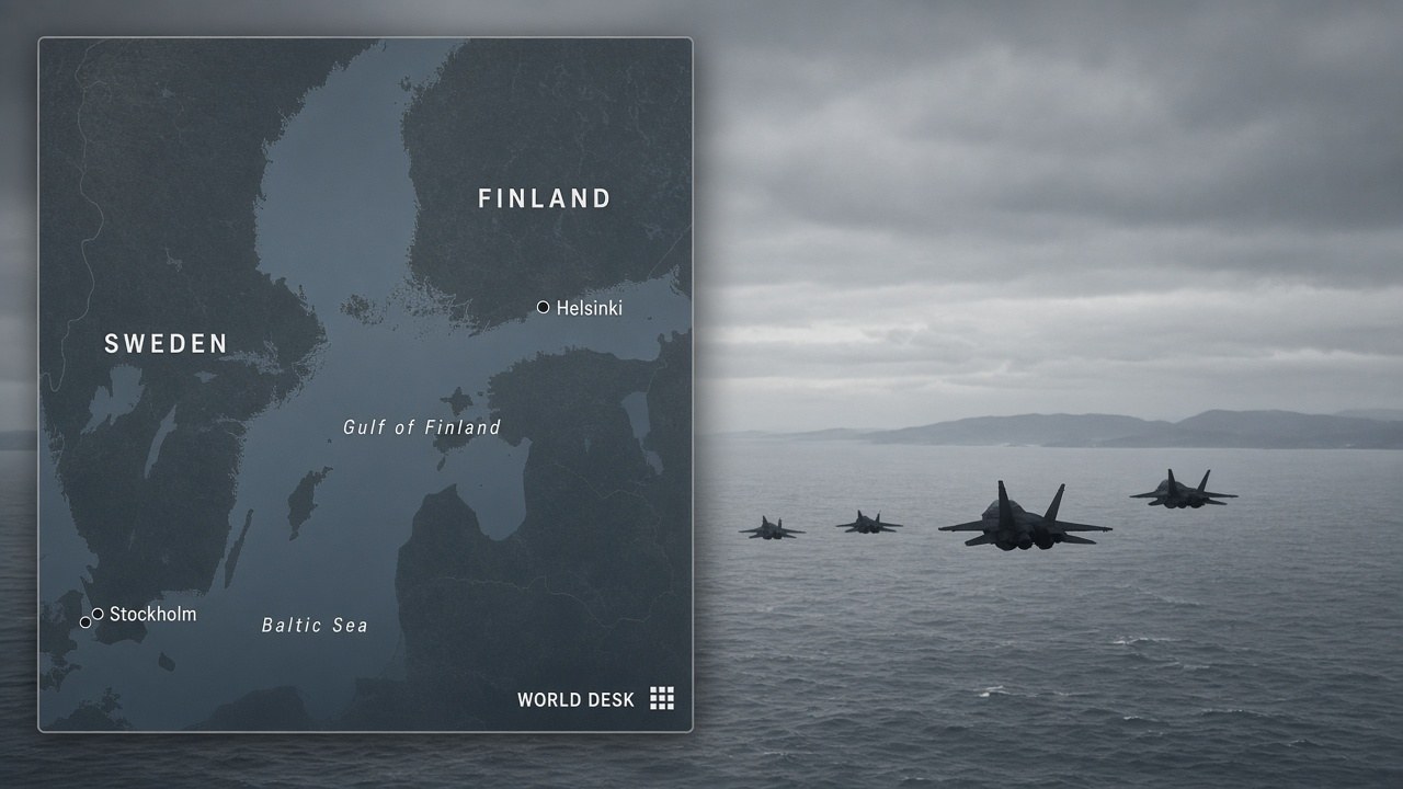 Finland and Sweden scramble their first joint Quick Reaction Alert mission to identify Russian warplanes over the Gulf of Finland
