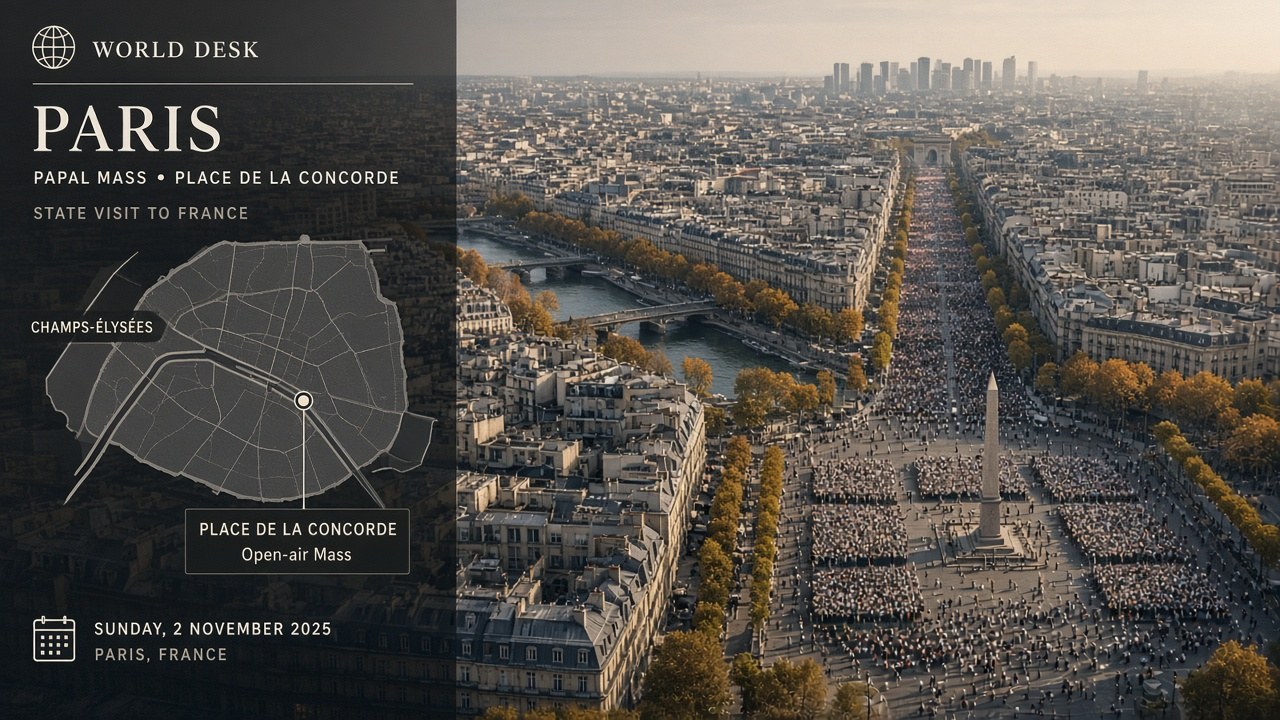 Pope Leo XIV tells Paris migrants it is possible to live together in dignity and peace ahead of a ~600,000-person open-air Mass on Place de la Concorde