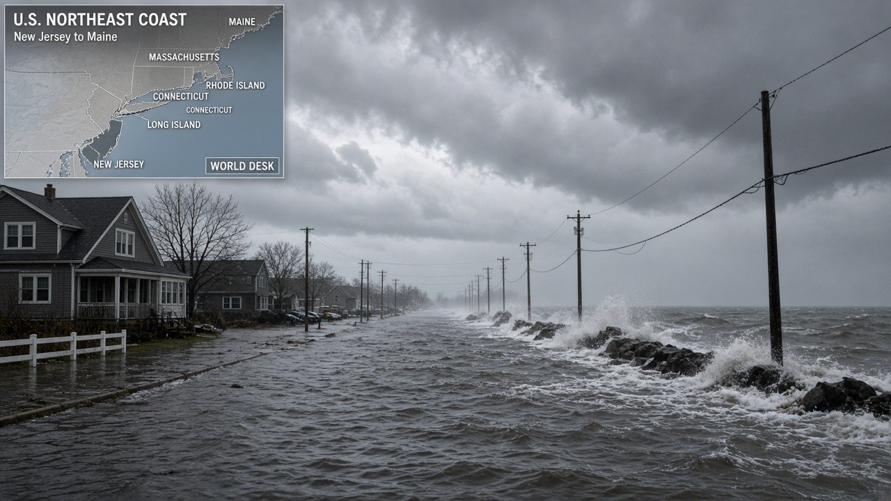 A slow-moving nor’easter keeps battering the Northeast on Sunday, with more than 130,000 customers without power and another round of tidal flooding warned