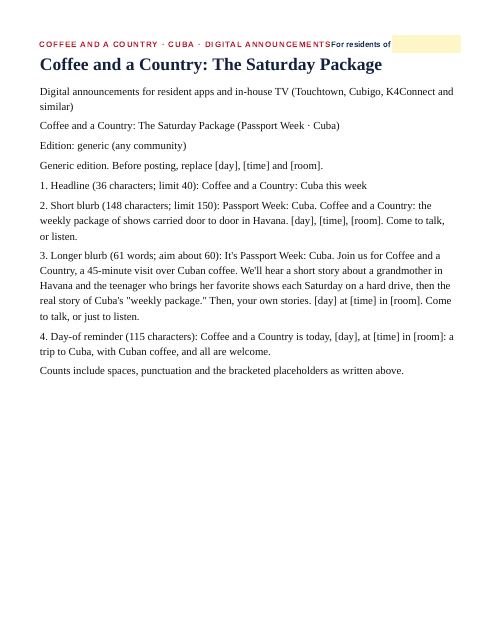 Preview of the first page: Screen announcements