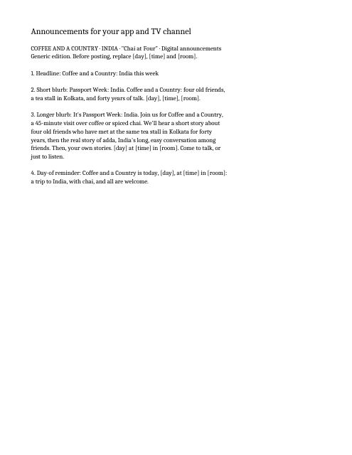 Preview of the first page: Announcements for your app and TV channel