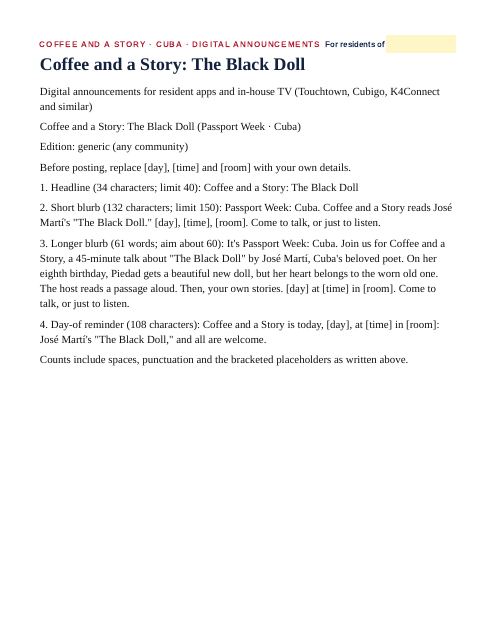 Preview of the first page: Screen announcements
