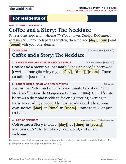 Preview of the first page: Screen announcements