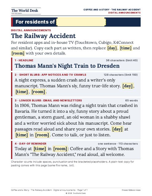 Preview of the first page: Screen announcements