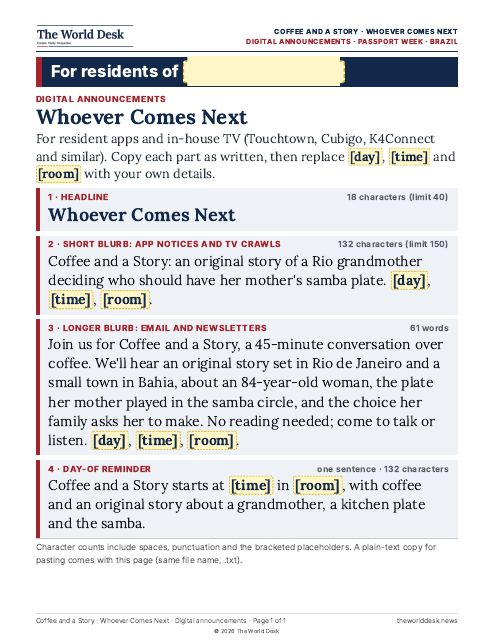 Preview of the first page: Screen announcements