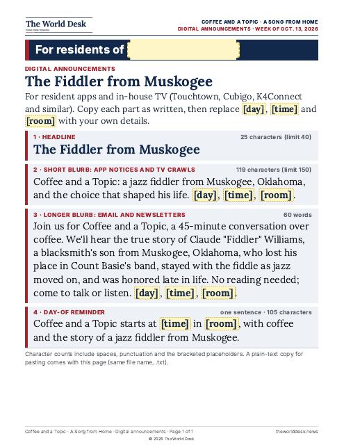Preview of the first page: Screen announcements