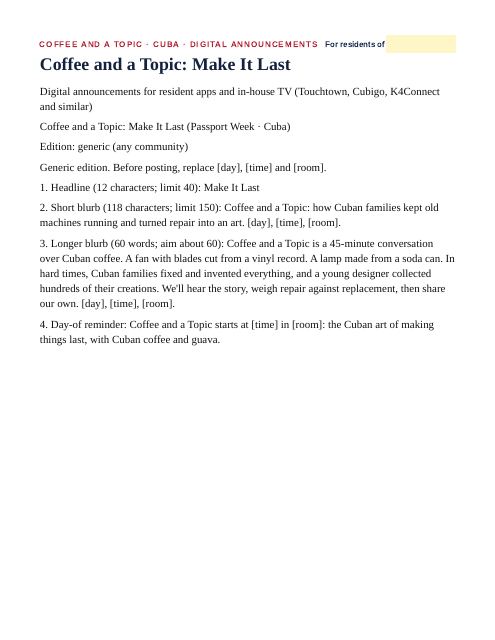Preview of the first page: Screen announcements