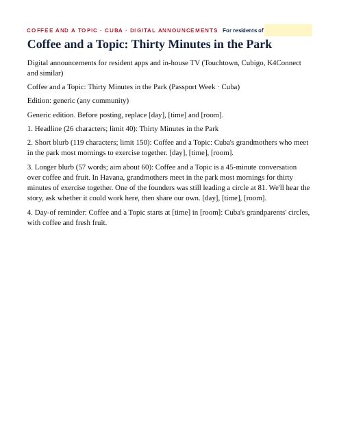 Preview of the first page: Screen announcements