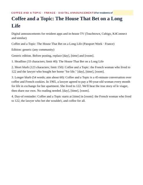 Preview of the first page: Screen announcements