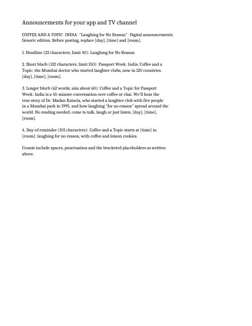 Preview of the first page: Announcements for your app and TV channel