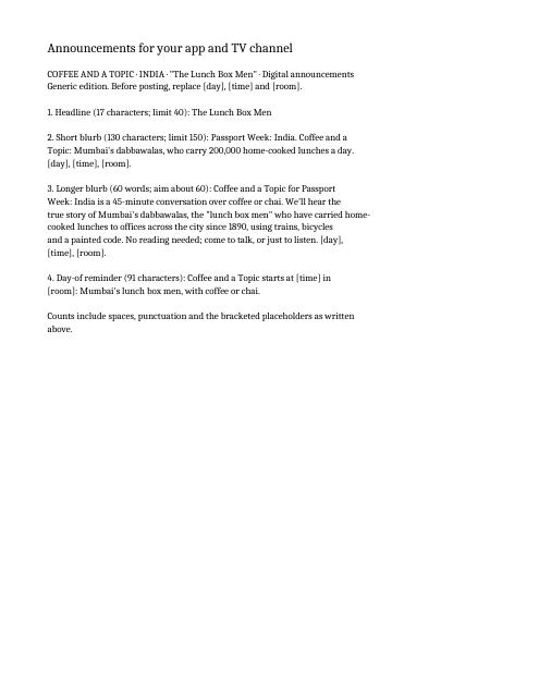 Preview of the first page: Announcements for your app and TV channel