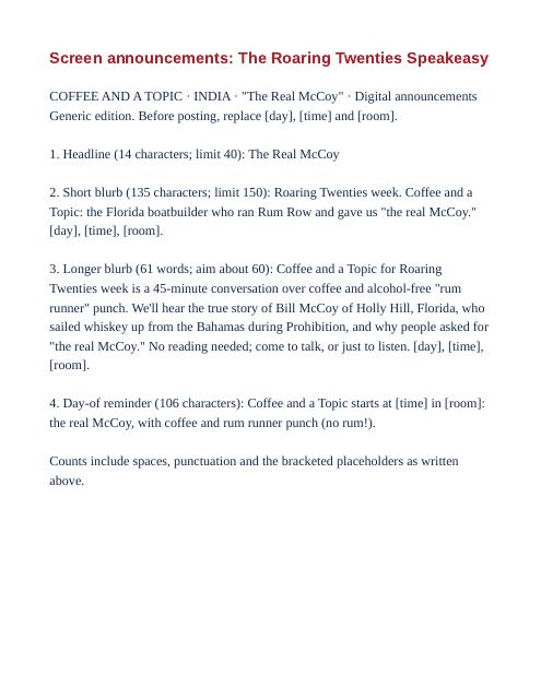 Preview of the first page: Screen announcements