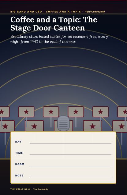 Preview of the first page: Coffee and a Topic: The Stage Door Canteen · fillable poster, 11 × 17