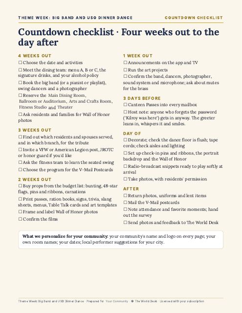 Preview of the first page: Countdown Checklist