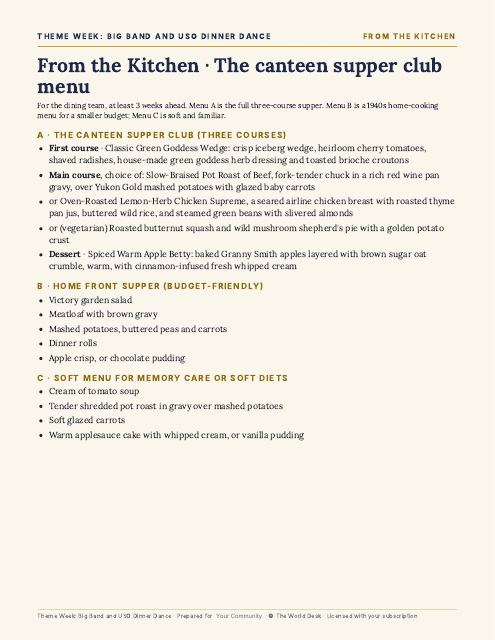 Preview of the first page: Menu and Drinks for Dining