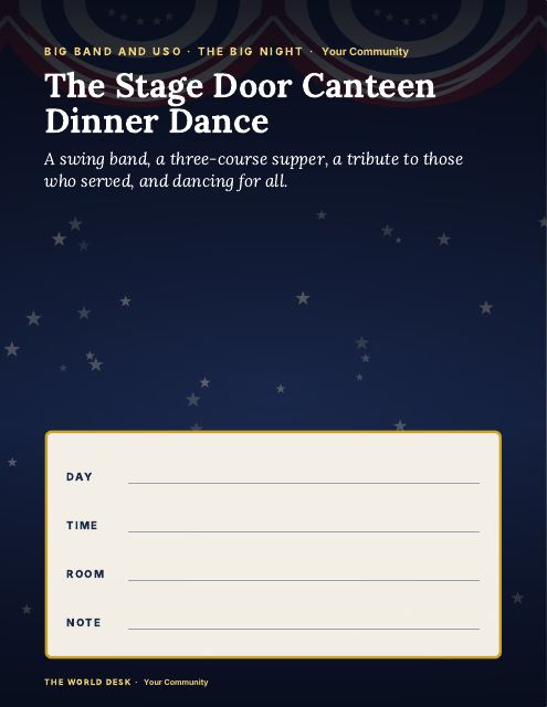 Preview of the first page: The Stage Door Canteen Dinner Dance · fillable poster, letter size