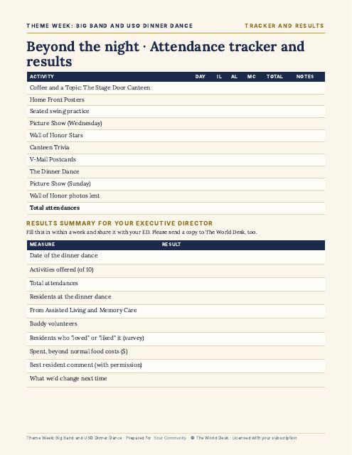 Preview of the first page: Tracker and Results