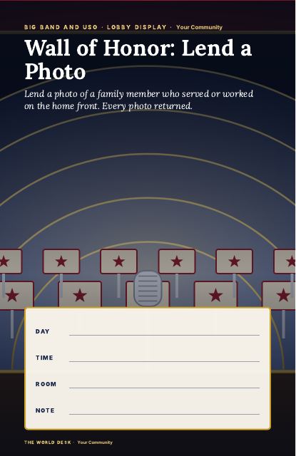 Preview of the first page: Wall of Honor: Lend a Photo · fillable poster, 11 × 17