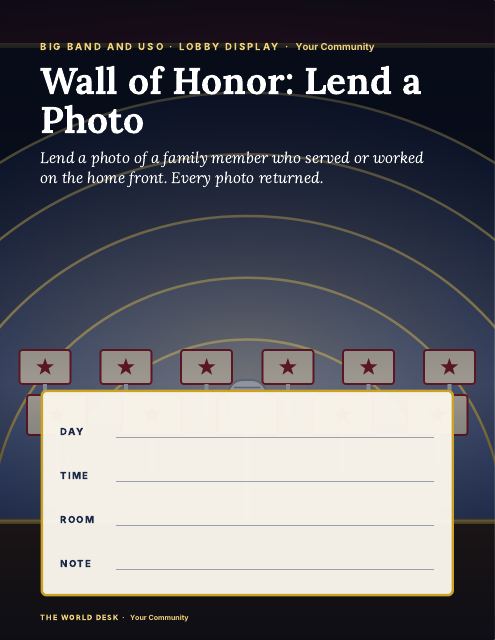 Preview of the first page: Wall of Honor: Lend a Photo · fillable poster, letter size