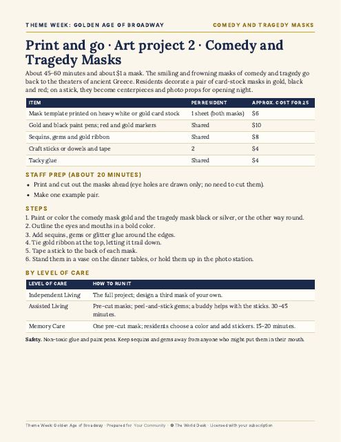 Preview of the first page: Art project 2: Comedy and Tragedy Masks