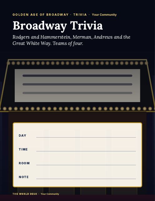 Preview of the first page: Broadway Trivia · fillable poster, letter size