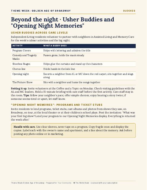 Preview of the first page: Buddies and Opening Night Memories