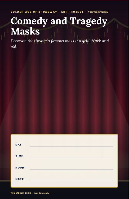Preview of the first page: Comedy and Tragedy Masks · fillable poster, 11 × 17