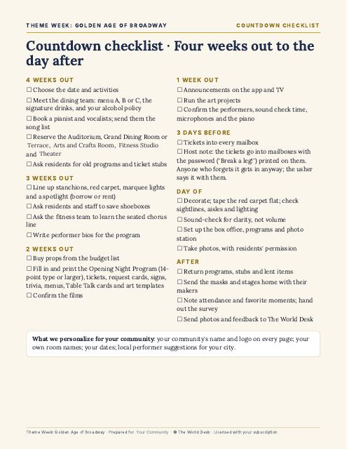 Preview of the first page: Countdown Checklist