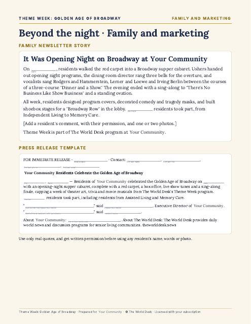 Preview of the first page: Family Newsletter and Press Release
