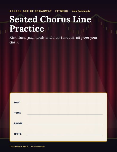 Preview of the first page: Seated Chorus Line Practice · fillable poster, letter size