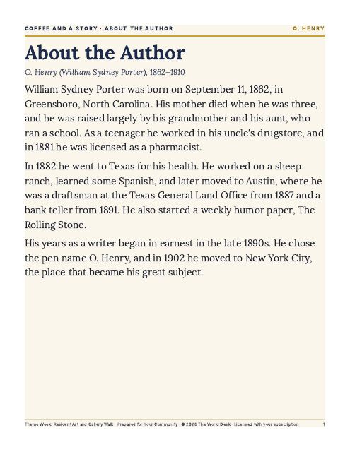 Preview of the first page: Coffee and a Story: The Last Leaf · About the author