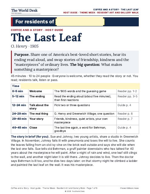 Preview of the first page: Coffee and a Story: The Last Leaf · Host guide