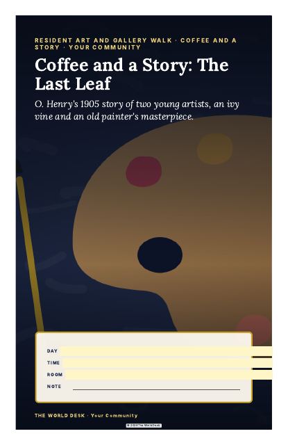 Preview of the first page: Coffee and a Story: The Last Leaf · poster, 11 × 17