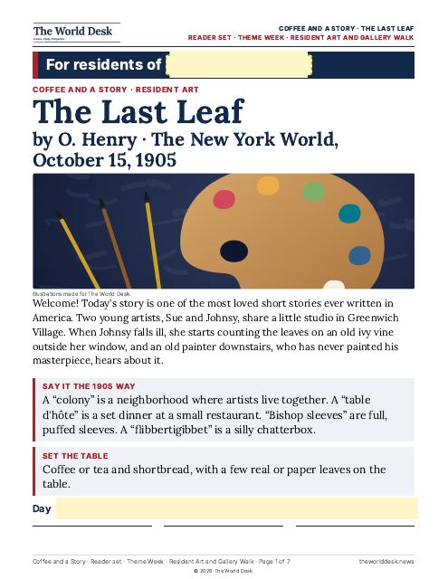 Preview of the first page: Coffee and a Story: The Last Leaf · Reader set