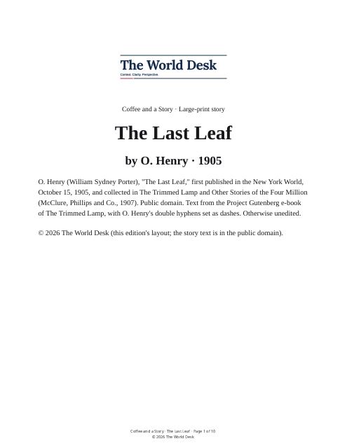 Preview of the first page: Coffee and a Story: The Last Leaf · The full story, large print