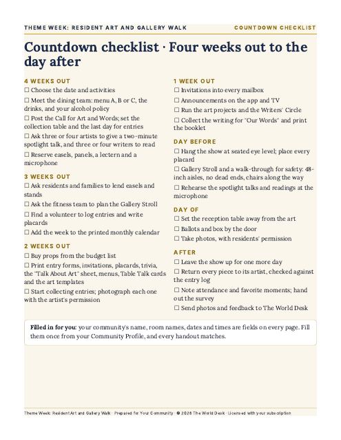 Preview of the first page: Countdown Checklist