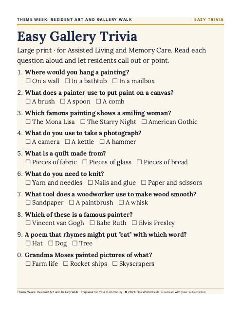 Preview of the first page: Easy trivia, large print (AL and MC)