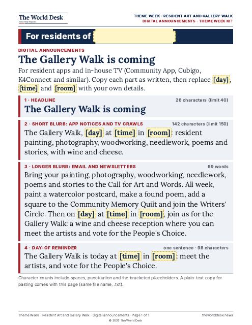 Preview of the first page: Screen announcements