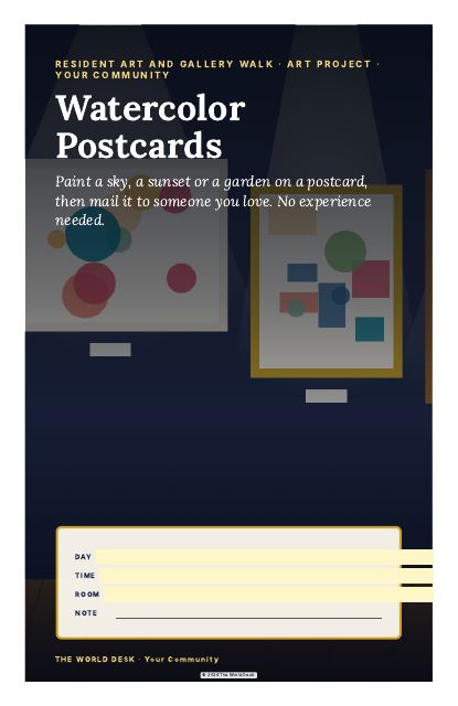 Preview of the first page: Watercolor Postcards · poster, 11 × 17