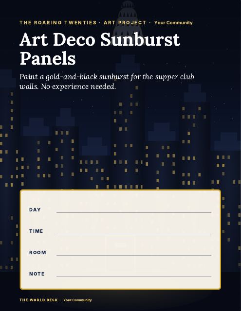 Preview of the first page: Art Deco Sunburst Panels · fillable poster, letter size