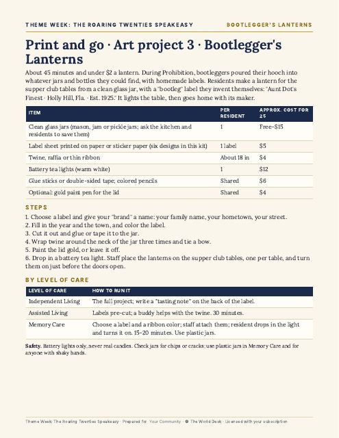 Preview of the first page: Art project 3: Bootleggers Lanterns