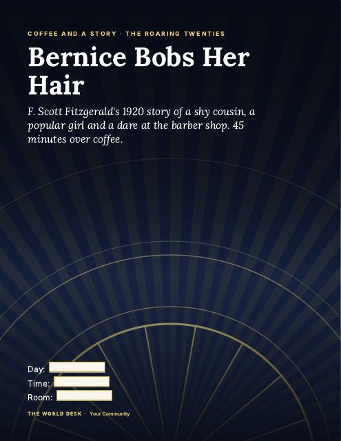 Preview of the first page: Coffee and a Story: Bernice Bobs Her Hair · Poster, letter size · Art Deco sunburst