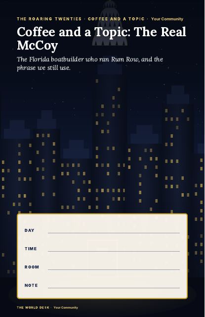 Preview of the first page: Coffee and a Topic: The Real McCoy · fillable poster, 11 × 17