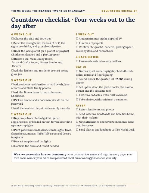 Preview of the first page: Countdown Checklist