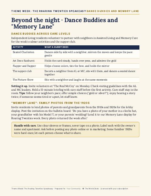 Preview of the first page: Dance Buddies and Memory Lane