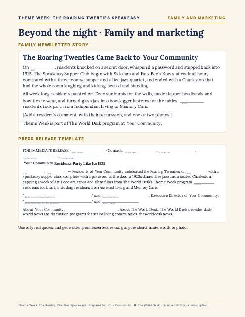 Preview of the first page: Family Newsletter and Press Release