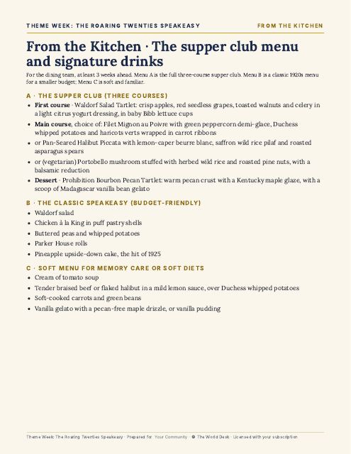 Preview of the first page: Menu and Drinks for Dining