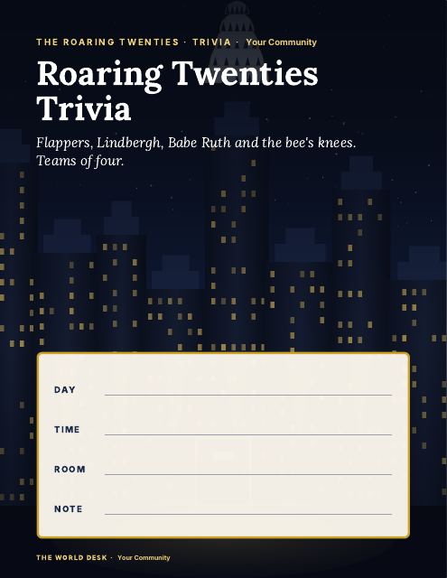 Preview of the first page: Roaring Twenties Trivia · fillable poster, letter size
