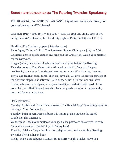 Preview of the first page: Screen announcements