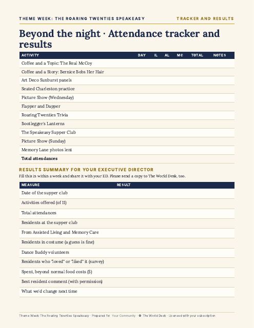Preview of the first page: Tracker and Results